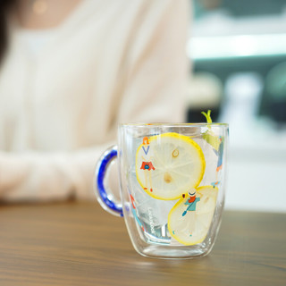 LOCK&LOCK 城市生活玻璃杯卡通男女学生手持茶水咖啡杯子LLG917CLR透明色400ML