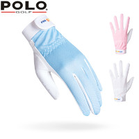 POLO GOLF 高尔夫球女士手套 弹力透气网布防滑超纤布一双左右手套 蓝色 18码