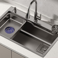 YWEEL 一卫 996721 加厚三孔单槽+抽拉龙头+皂液器+洗杯器 枪灰色 680*450cm