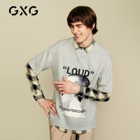GXG 灰色印花短袖t恤100%纯棉夏季商场同款呐喊情绪个性时尚上衣男