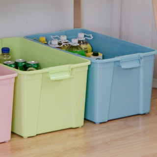 IRIS 爱丽思 收纳箱塑料整理箱可叠加大号带盖箱子食品储物箱衣物玩具整理盒 60L蓝63*40