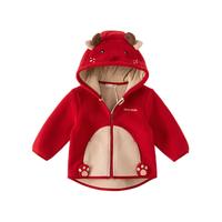 DAVE&BELLA 戴维贝拉 男女童通用连帽摇粒绒外套 DBX14462-B 圣诞麋鹿 100码