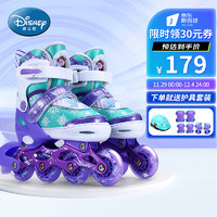 Disney 迪士尼 轮滑鞋儿童套装全闪光溜冰鞋可调旱冰鞋滑冰鞋女童直排轮滑轮鞋 冰雪奇缘M码