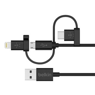 belkin 贝尔金 F8J050bt04-BLK MFi认证 Type-C/Lightning/Micro-B  数据线 PVC 1.2米 黑色