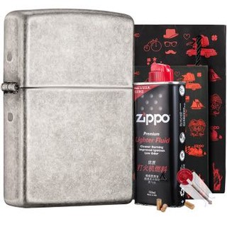 ZIPPO 之宝 芝宝 防风打火机 仿古银 121FB套装（火机+小油133ml+火石6粒装）