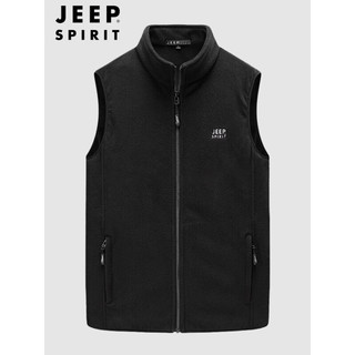 Jeep 吉普 马甲男抓绒开衫摇粒绒外套  黑色 XL