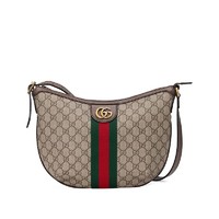 GUCCI 古驰 Ophidia系列 女士棕色帆布双G半月单肩斜挎包5981259IK3T8745