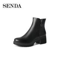 SENDA 森达 冬季新款商场同款简约时尚潮流粗跟女短皮靴VY250DD1