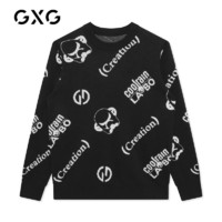 GXG 黑色印花圆领毛衫冬季新品商场同款潮流百搭舒适保暖套头衫