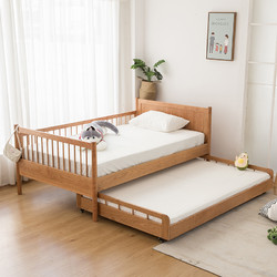 全實木高低床1.2m櫻桃木兒童床1.35米雙層子母床帶護欄男孩上下鋪