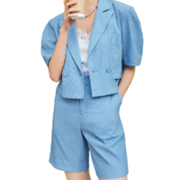 【2021夏季新款】翻领短袖短款小西装外套女 M 蓝色