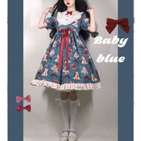 Baby Blue 婴儿蓝 babyblue嬰兒蓝 Lolita洛丽塔 猫柄连衣裙OP 灰绿色