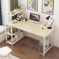 普派 电脑桌带书架台式办公家用书架桌子 白枫木色白架 120*60cm