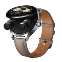 HUAWEI 华为 WATCH Buds 智能手表 47mm 银色精钢表壳 棕色真皮表带（北斗、GPS、血氧）