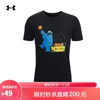 安德玛 UNDERARMOUR）库里Curry X 芝麻街男童篮球运动短袖T恤1366602 黑色001 YS