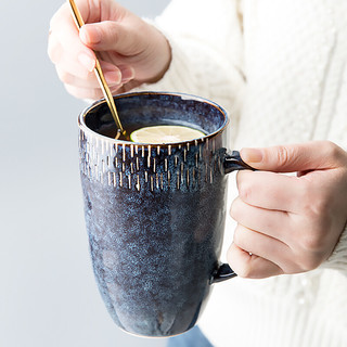 悠瓷（youcci） 繁星系列 600ml欧式复古陶瓷杯高杯 大容量马克杯 大号家用喝水杯子 繁星系列-深蓝色 子弹头杯子