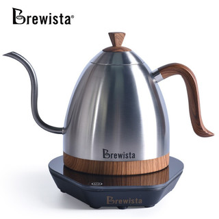 BREWISTA 智能控温手冲咖啡壶不锈钢温控手冲家用细长嘴电热水壶泡茶器具 银色1.0L
