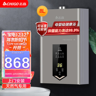 CHIGO 志高 燃气热水器 平衡机 8升 家用天然气 速热恒温 多点供水 JSG16-S 哑光金