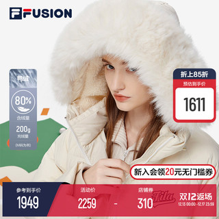 FILA 斐乐 FUSION斐乐潮牌女子运动羽绒服2022冬毛领连帽保暖派克服女