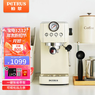 PETRUS 柏翠 咖啡机家用意式半自动复古小型迷你办公室萃取浓缩咖啡奶泡一体机 PE3655