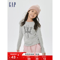 Gap 盖璞 女童冬季2022新款纯棉创意印花长袖T恤455821儿童装运动上衣 浅灰色 110cm(XS)