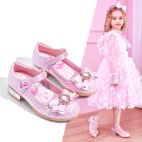 Barbie 芭比 2022秋季新款女童公主鞋软底小皮鞋洋气水晶鞋时尚儿童皮鞋女