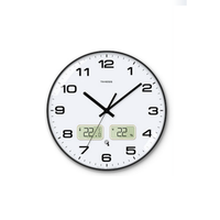 TIMESS 温湿电波钟 炭黑白 14英寸