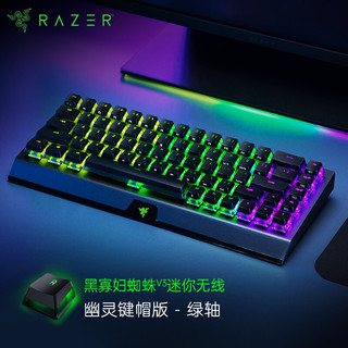 RAZER 雷蛇 黑寡妇蜘蛛V3 机械键盘有线键盘游戏键盘104键 RGB电竞少女馆 68键迷你无线版绿轴（幽灵布丁键帽）