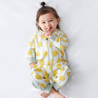 威尔贝鲁(WELLBER)婴儿睡袋前6后4竹棉纱布长袖分腿睡袋透气宝宝四季通用抱被薄款春夏柠檬款95cm