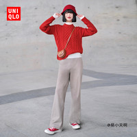 UNIQLO 优衣库 女装 纽花圆领针织衫(长袖毛衣 秋冬)451685