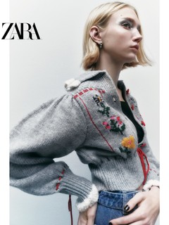 ZARA 冬新款 女装 提花针织开衫 3991134 802