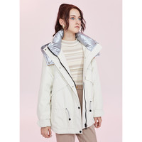 5+ Five Plus女冬装90%白鹅绒羽绒服宽松工装派克服外套连帽