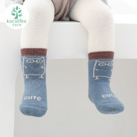 kocotree kk树 婴儿袜子秋冬地板袜儿童防滑宝宝袜子可爱保暖加厚袜子 蓝色猫头鹰-一双 S码