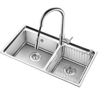 OULIN 欧琳 水槽双槽套餐 厨房洗菜盆双槽加厚不锈钢WG78452 配不锈钢CFL003抽拉式龙头