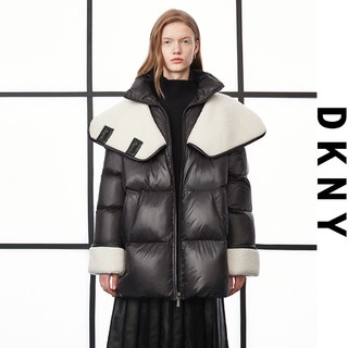 DKNY 唐可娜儿 加厚仿羊羔绒拼接连帽女式羽绒服