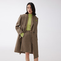 LILY 丽丽 秋冬全绵羊毛大衣女外套复古时尚千鸟格可脱卸围脖气质长款大衣女