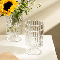 摩登主妇 玻璃花瓶客厅家用插花创意透明高脚鲜花轻奢复古大号摆件