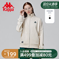 Kappa 卡帕 女复古印花卫衣BF风落肩外套针织立领教练开衫夹克上衣