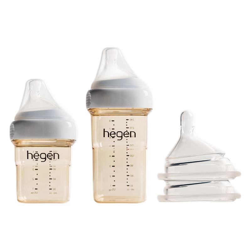 hegen PPSU奶瓶套装 2件套 150ml 灰色 0-3月+240ml 灰色 3-6月+奶嘴 3阶 2只