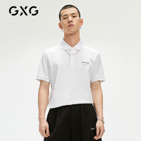 GXG 刺绣简约白色polo衫男款夏季潮流字母纯棉100%男士舒适上衣服