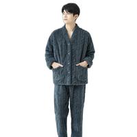 惠寻 男士珊瑚绒家居服套装 6930789327385 墨绿 L