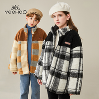 抖音超值购：YeeHoO 英氏 女童羊羔绒外套冬季加厚保暖中大童上衣儿童格子童装D2017