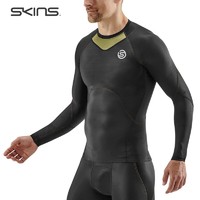 SKINS 思金斯 S3中度压缩衣男 专业跑步训练速干运动服健身服紧身衣长袖 黑色撞橄榄绿 M