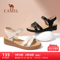 CAMEL 骆驼 女鞋2022新款凉鞋女款夏季真皮软底舒适坡跟魔术贴休闲妈妈鞋