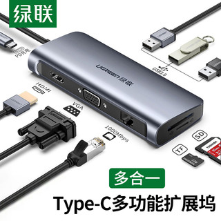 UGREEN 绿联 CM256 USB3.0 type-c 扩展坞 九合一 深空灰