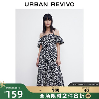 URBAN REVIVO 女士吊带连衣裙 WL12S7AN2003 黑底印花 M