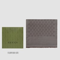 GUCCI 古驰 女士羊毛经典双G提花披肩围巾165904 3G646 1264 深灰色 180*45cm