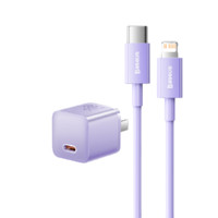 BASEUS 倍思 CCGAN20C5-M 手机充电器 Type-C 20W 紫色+Type-C转Lightning 数据线 1m 紫色 线充套装