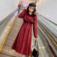 Aoli 傲立 红色连衣裙2022新款秋季时尚中长款设计感法式气质长袖裙子女