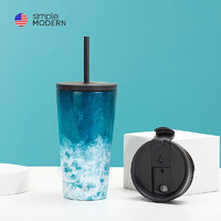 Simple Modern simplemodern 保温保冷吸管咖啡奶茶水茶随行杯子  蓝色大海480ML